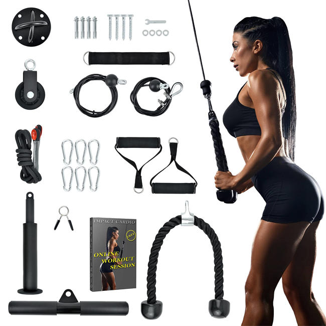 	 Pulley System Gym Exercise Equipment – Workout Equipment for Home Workouts – Includes Ceiling Mount Bracket, Cable Machine Accessories – Portable Gym for Biceps Curl, Triceps Pull Down
