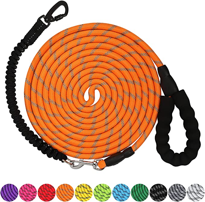 Dog Leash - 3/4/5/6/10/15/20/30/50/100/150FT Heavy Duty Leash with Swivel Lockable Hook and ,Reflective Threads Bungee Dog Leash Comfortable Padded Handle for Walking for Small Medium Large Dog
