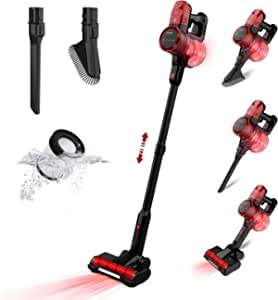 VacLife 25Kpa Cordless Stick Vacuum Cleaner - Cordless Vacuum Cleaner w/Strong Suction, Household Vacuum Cleaner for Carpet and Floor, 6-in-1 Wireless Vacuum w/LED Headlights, Red (VL732)