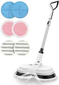 Cordless Electric Mop, OGORI Electric Spin Mop Cordless Floor Cleaner w/ 300ml Water Tank and One-Click Spray, Police Scrubber Mops for Vinyl, Hardwood, Tile & Laminate Floors, 6 Replacement Mop Pads
