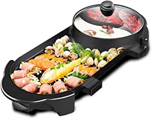 SEAAN Hot Pot with Grill, Hotpot Pot Electric Grill Indoor Shabu Shabu Pot Korean bbq Grill Smokeless, Separate Dual Temperature Contral, Capacity for 2-12 People, 110V
