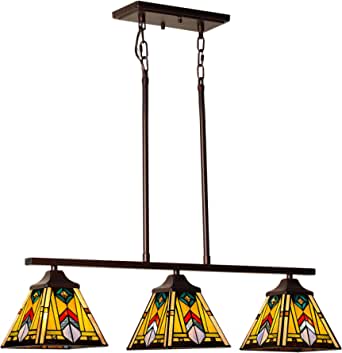 Thatyears Tiffany Kitchen Island Pendant Light,3-Light Stained Glass Victorian Style Dining Room Chandelier