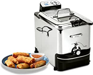 All-Clad Deep Fryer with Basket, Easy Clean, Oil Filtration, Large Capacity 3.5 L / 2.6-Pound, Adjustable Temperature, Digital Timer, Stainless Steel, EJ814051