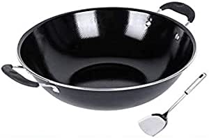 XJJZS Wok, Porcelain Pot, Non-Coated Non-Stick Pan, Household Induction Cooker Electric Pan, Iron Wok Kitchen Special Wok Gas Stove (Size : 34cm)