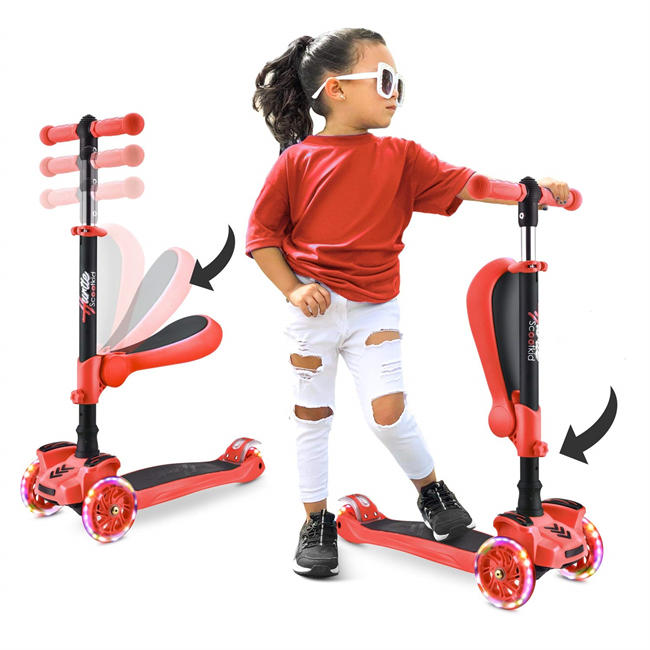 	 3 Wheeled Scooter for Kids - Stand & Cruise Child/Toddlers Toy Folding Kick Scooters w/Adjustable Height, Anti-Slip Deck, Flashing Wheel Lights, for Boys/Girls 2-12 Year Old