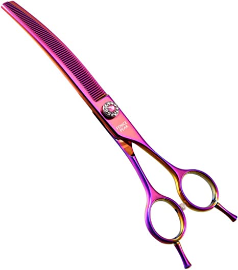 Fenice Peak Professional Dog Grooming Scissors Pet Curved Thinning Shears 7.0'' Extremely Sharp Blades 440C Steel Thinning Scissors Durable Smooth Motion & Fine Cut for Dogs and Cats (Multicolored)