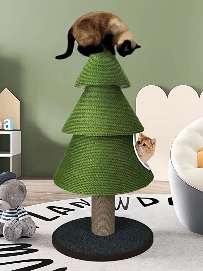 LDer Zeit Sisal Hemp Cat Grabbing Post Cat Toy Christmas Tree Grabbing Post is Suitable for Small Cats to Play with Claws Indoors Wear Resistant and Scratch Resistant Furniture Protect Pet Supplies